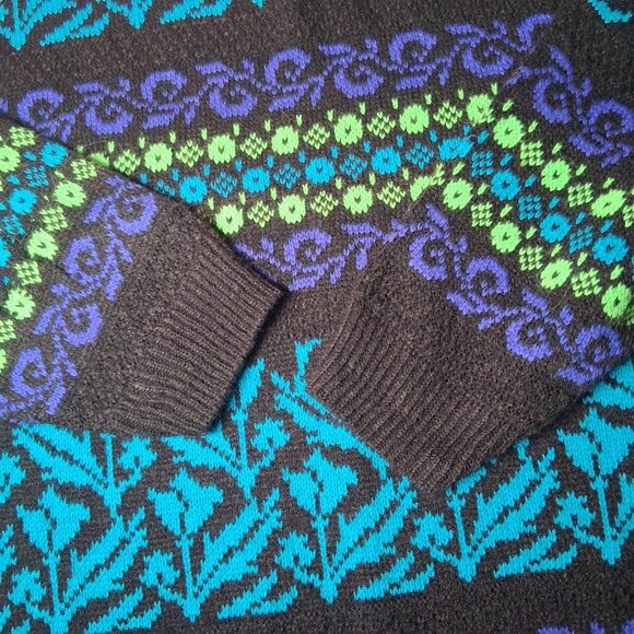 Vintage 90s Arielle Sweater Women XL Black Blue Green Geometric Floral Retro USA - Picture 6 of 8